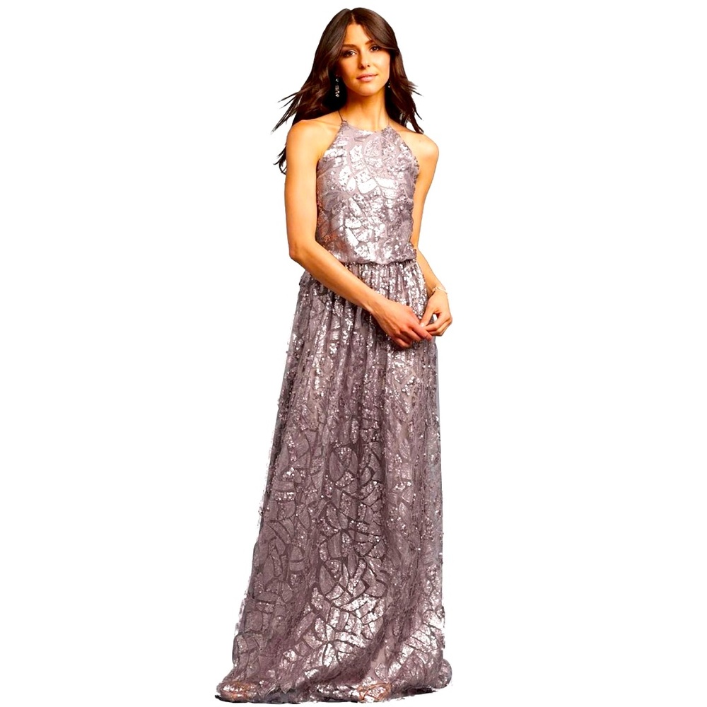NWT Donna Morgan Tiffany Silver Sequin Evening Gown‎ Grey Ridge 12